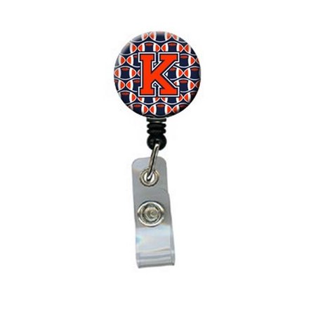 CAROLINES TREASURES Letter K Football Orange, Blue and White Retractable Badge Reel CJ1066-KBR